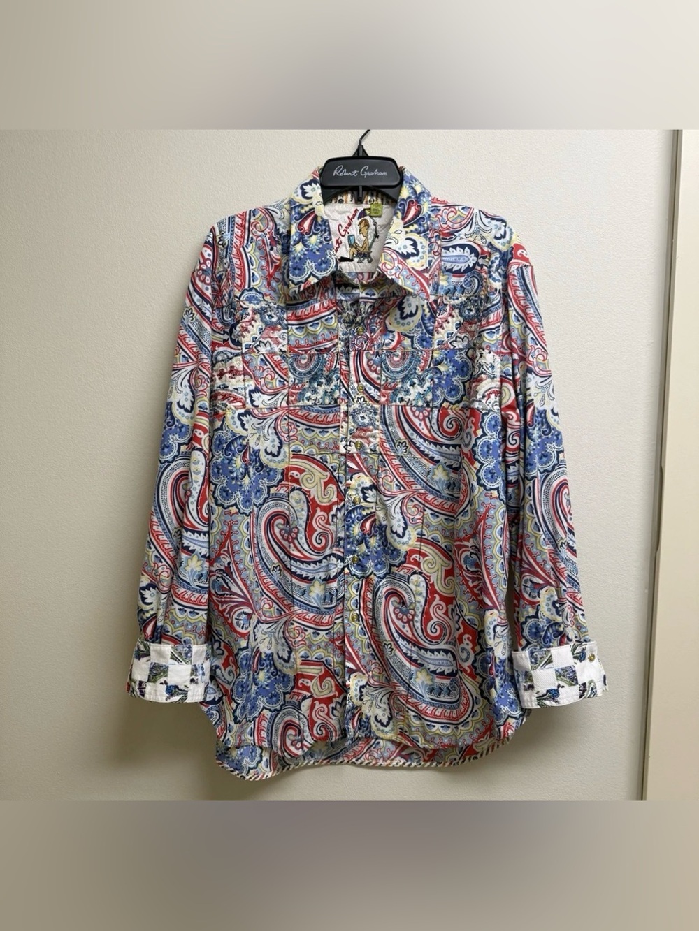 Robert Graham Perfecto Shirt Men 3XL Paisley Multicolor Patchwork Flip Cuffs